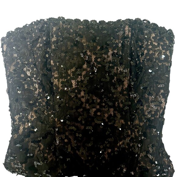 Jessica McClintock Vtg Black Sequin Mini Bodycon Party Cocktail Dress Size 8 NWT - Picture 3 of 14